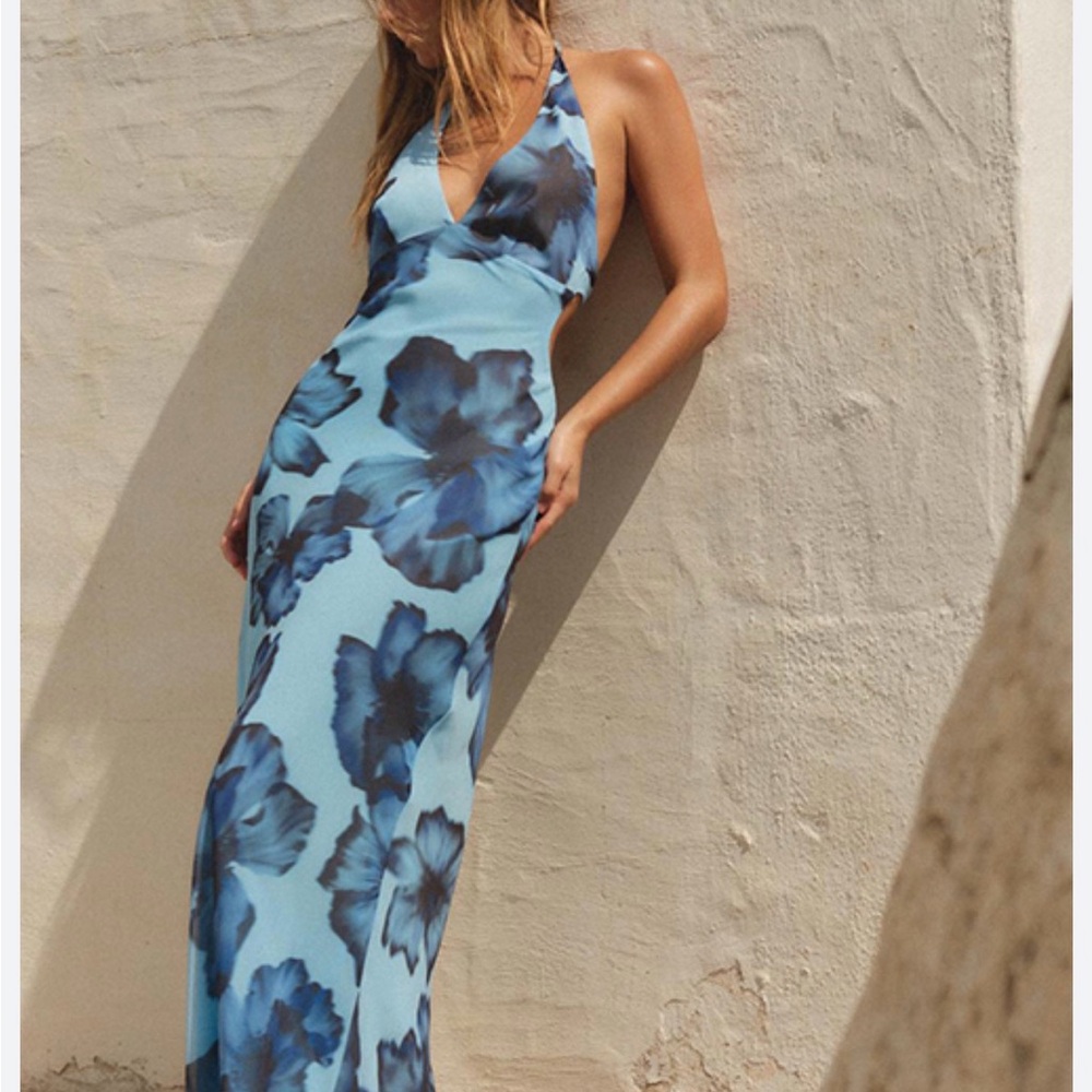 Zara Blue floral backless dress